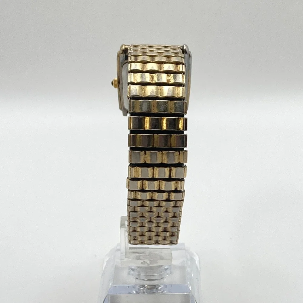Vintage Timex Men's Tank Watch 25mm Gold Tone Striped Dial New Battery 7